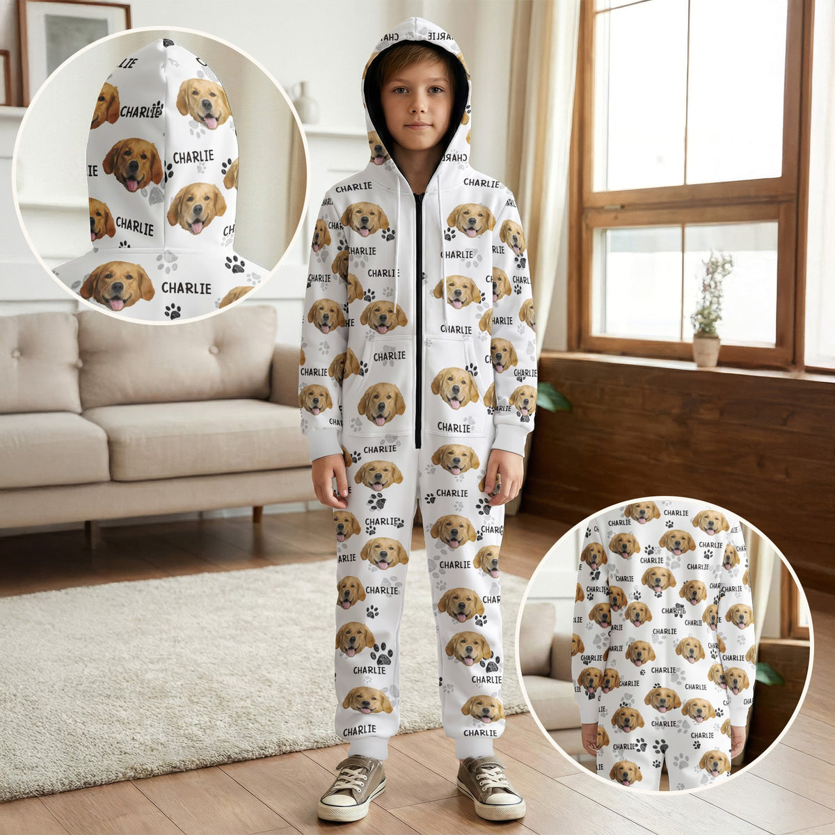 Pet Pattern - Personalized Photo Hooded Jumpsuit