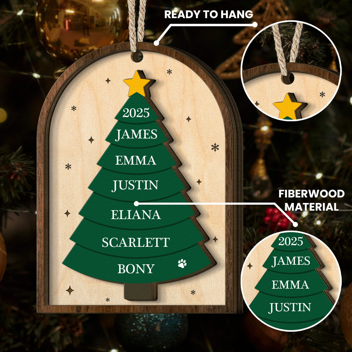 Our Family Christmas Tree Name 2 Layers Christmas Ornament - Personalized Wooden Ornament