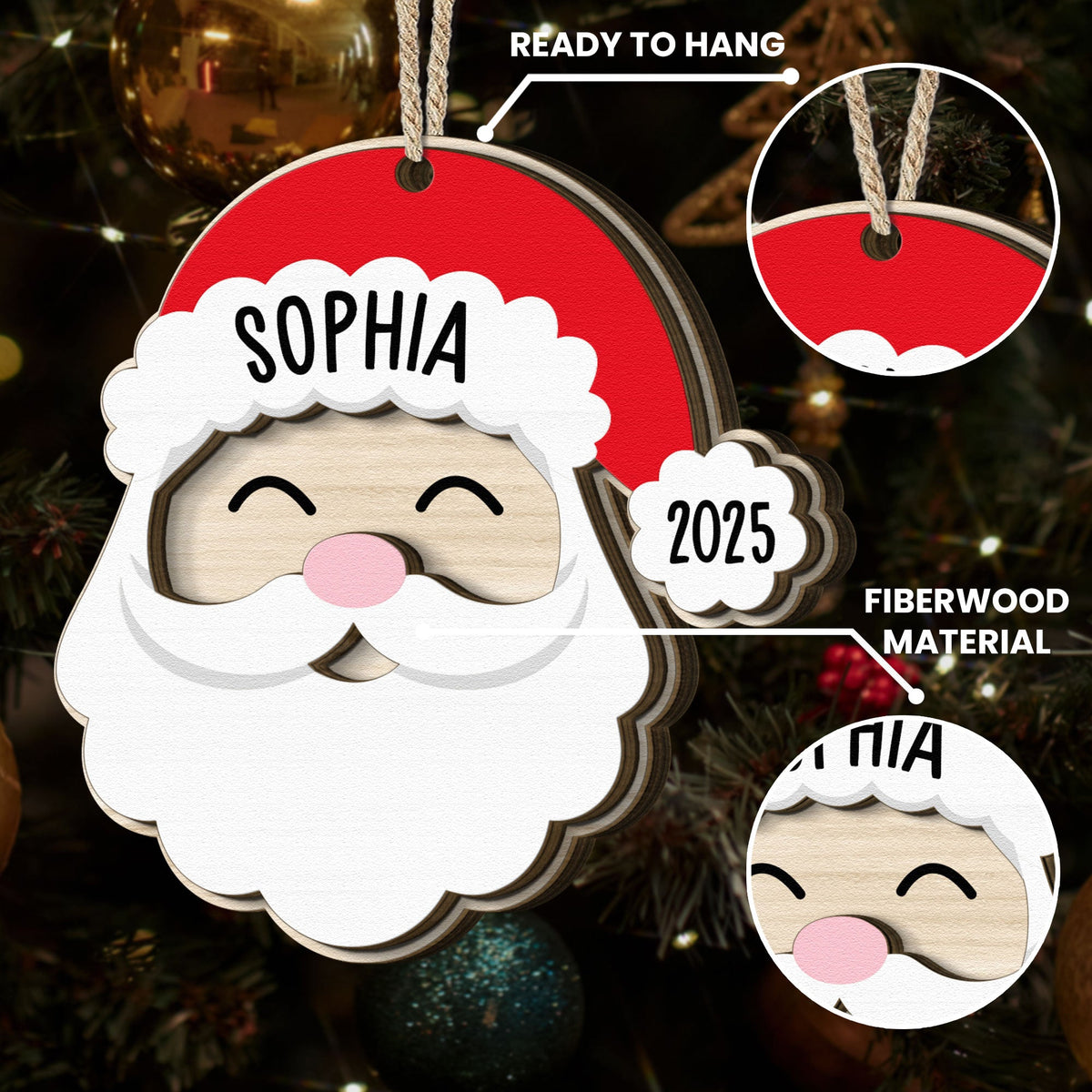 Santa Christmas Family - Personalized Wooden Ornament
