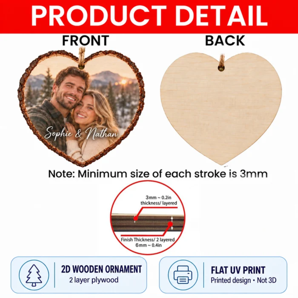 Personalized Heart Photo Wood Slice Christmas Ornament