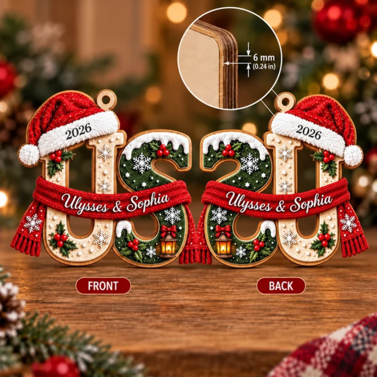 Personalized Couple Initial Wooden Ornament, Christmas Gift for Couples, Newlyweds & Spouse