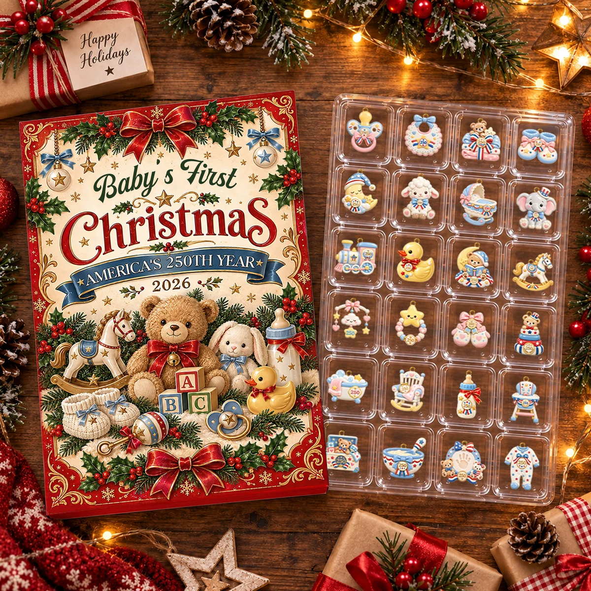Baby’s First Christmas 2026 Advent Calendar, America’s 250th Year With 24 Acrylic Ornaments