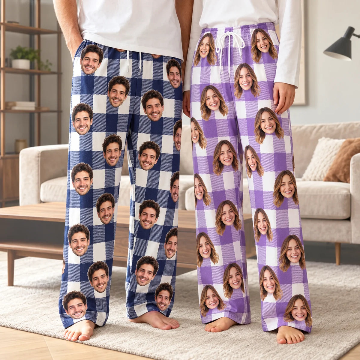 Custom Face Buffalo Plaid Lounge Pants – Personalized Photo Pajama Pants For Men Women Kids & Pet Lovers