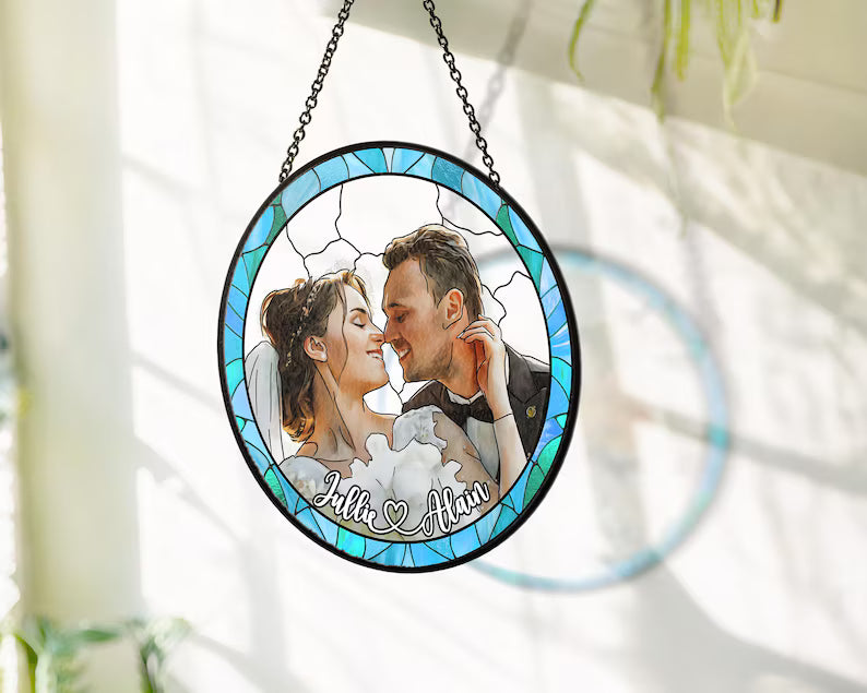 Personalized Photo Portrait Stained Glass Suncatcher β Custom Family Window Hanging, Unique Keepsake Gift for Mom & Grandma