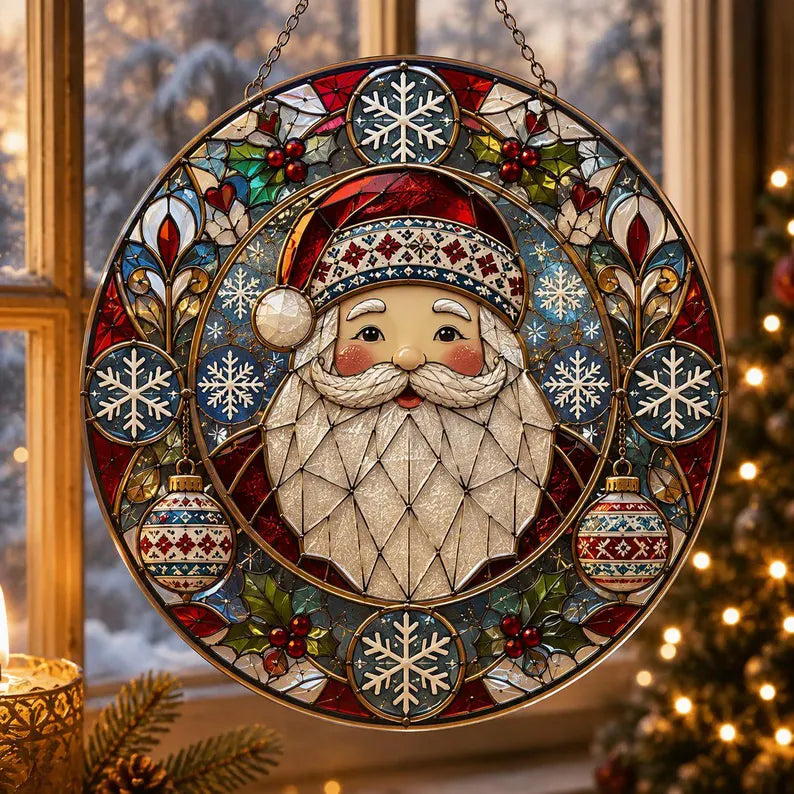 Festive Santa Claus Stained Glass Suncatcher β Christmas Window Hanging Ornament, Holiday Home Decor & Christmas Gift