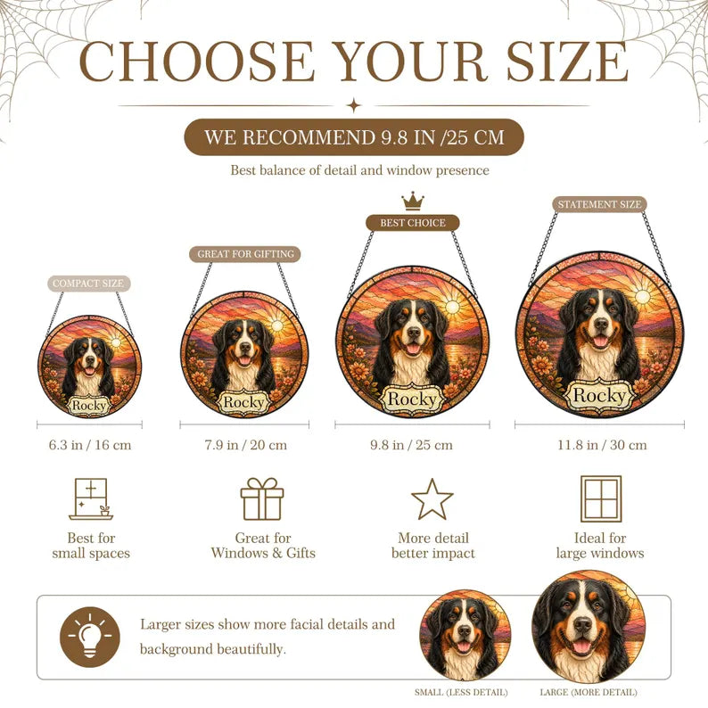 Personalized Western Christmas Pet Portrait Stained Glass Suncatcher – Custom Pet Name, Cowboy Holiday Window Hanging Gift