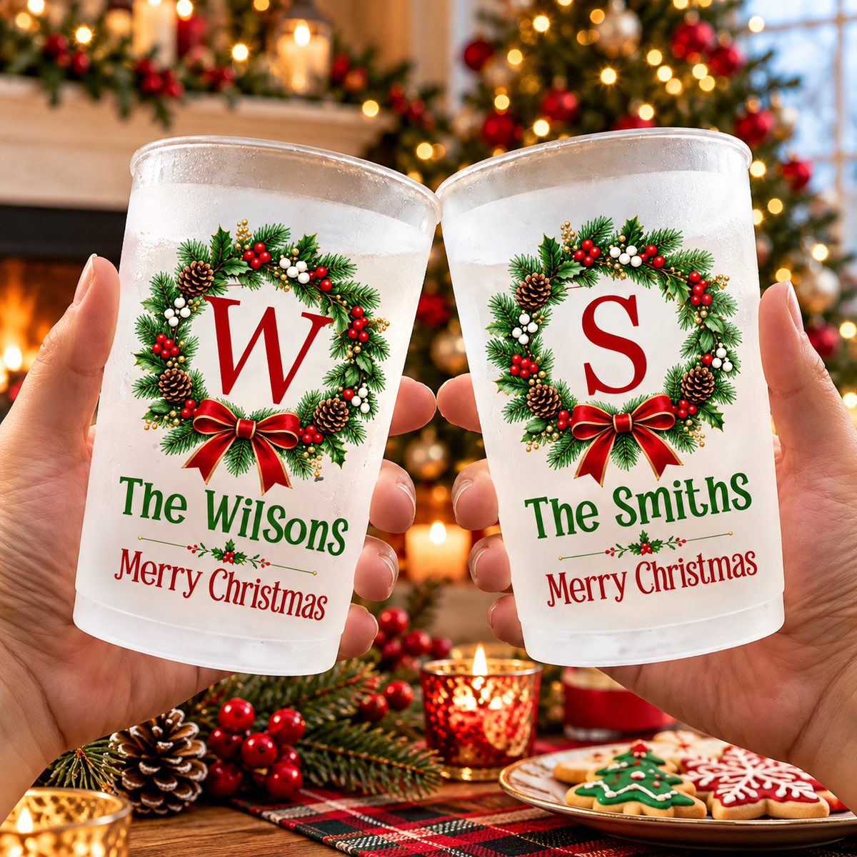 Custom Family Name Monogram Wreath Cups Party Decor CH07 180830