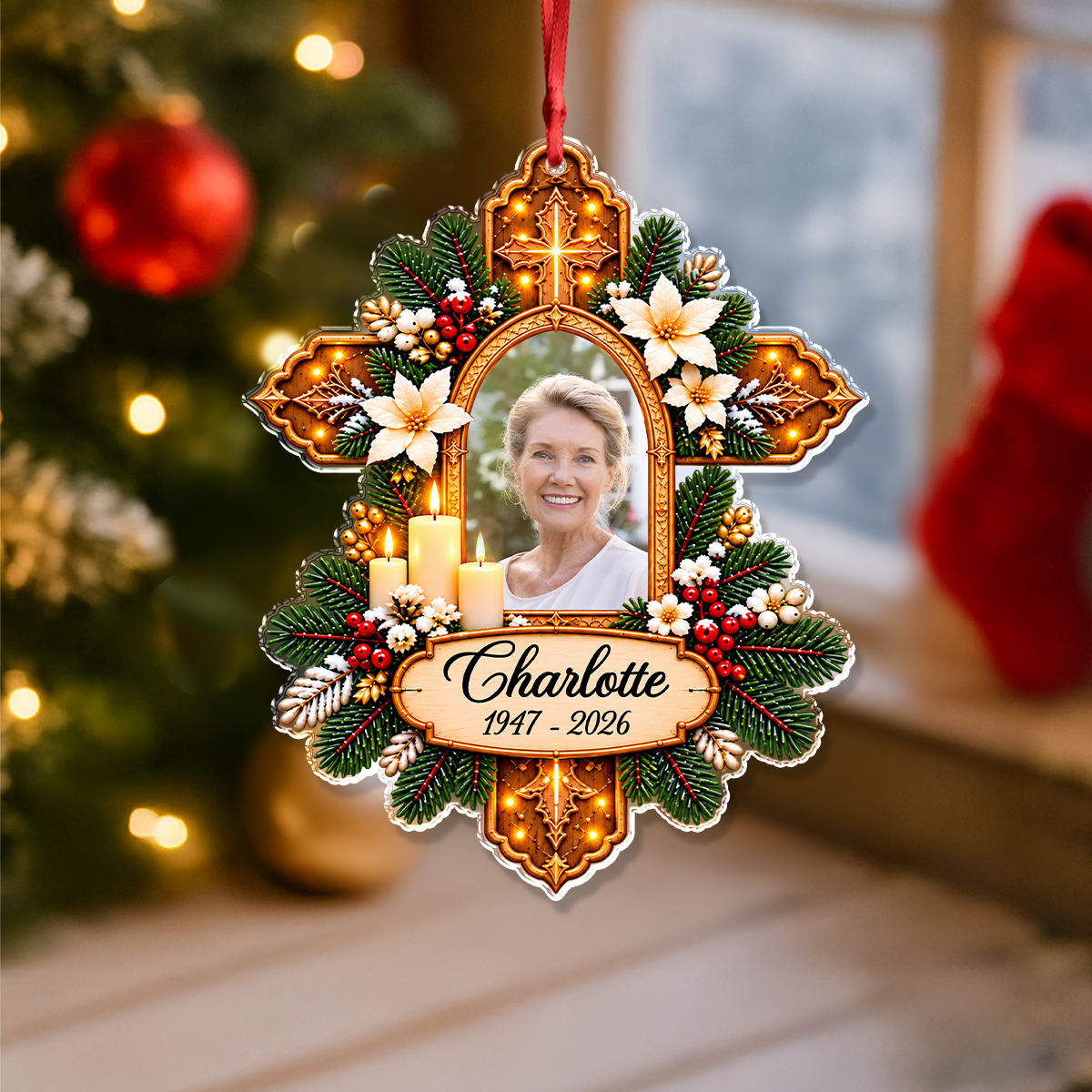Custom Photo Cross Memorial Acrylic Ornament, Personalized Remembrance Keepsake TH10 171367