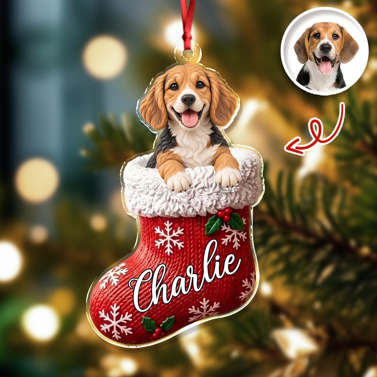 Personalized Pet Face Christmas Stocking Acrylic Ornament