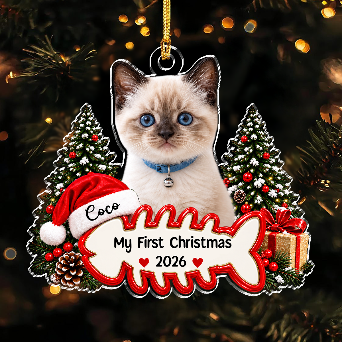 Custom Cute Cat Photo My First Christmas 2026 Acrylic Ornament LM32 670425