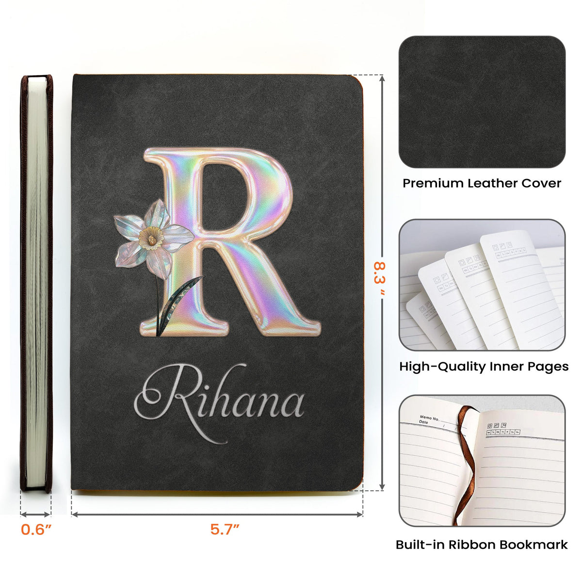 Custom Mother Of Pearl Effect Birth Flower And Initial For Her Daughter Coworker Personalized Journal Maoba3Hi8