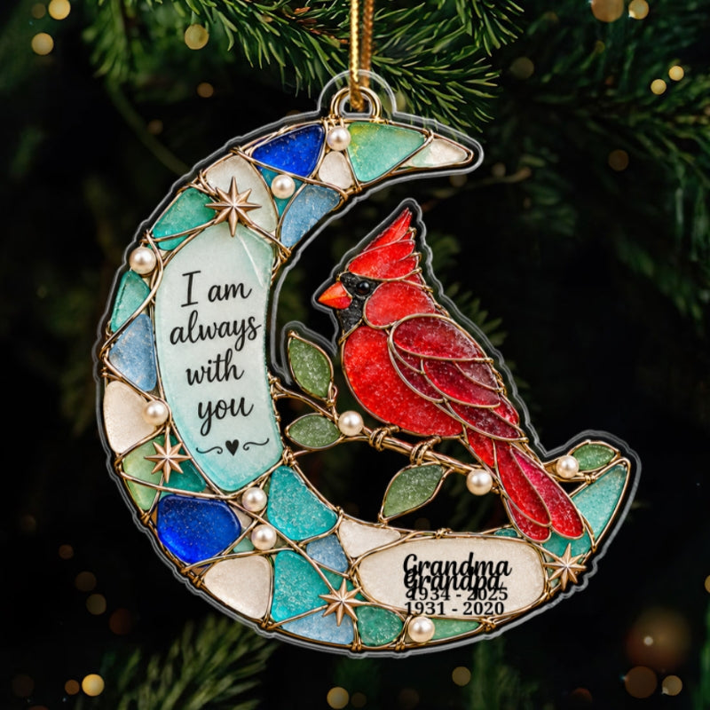 Always With You Moon & Cardinal Hummingbird Butterfly Symbol 2D Flat Printed - Personalized Acrylic Ornament - Memorial Sympathy Gift, Christmas Remembrance Keepsake