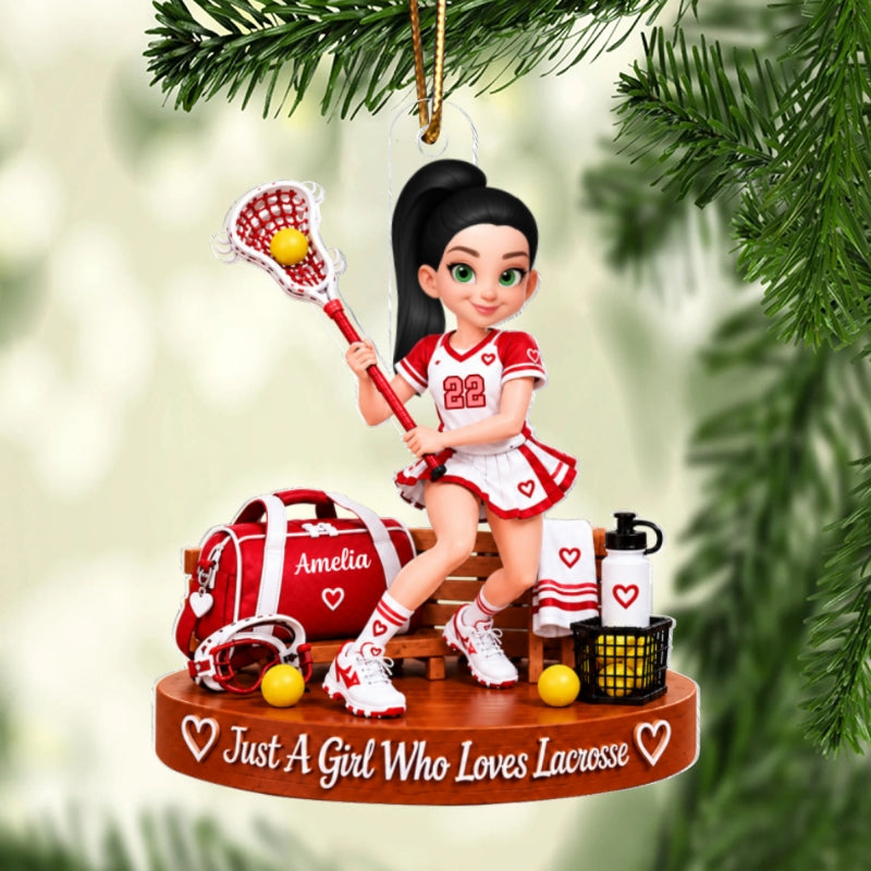 Just a Girl Who Loves Lacrosse - Personalized Acrylic Ornament - Christmas Gift for Daughter, Granddaughter