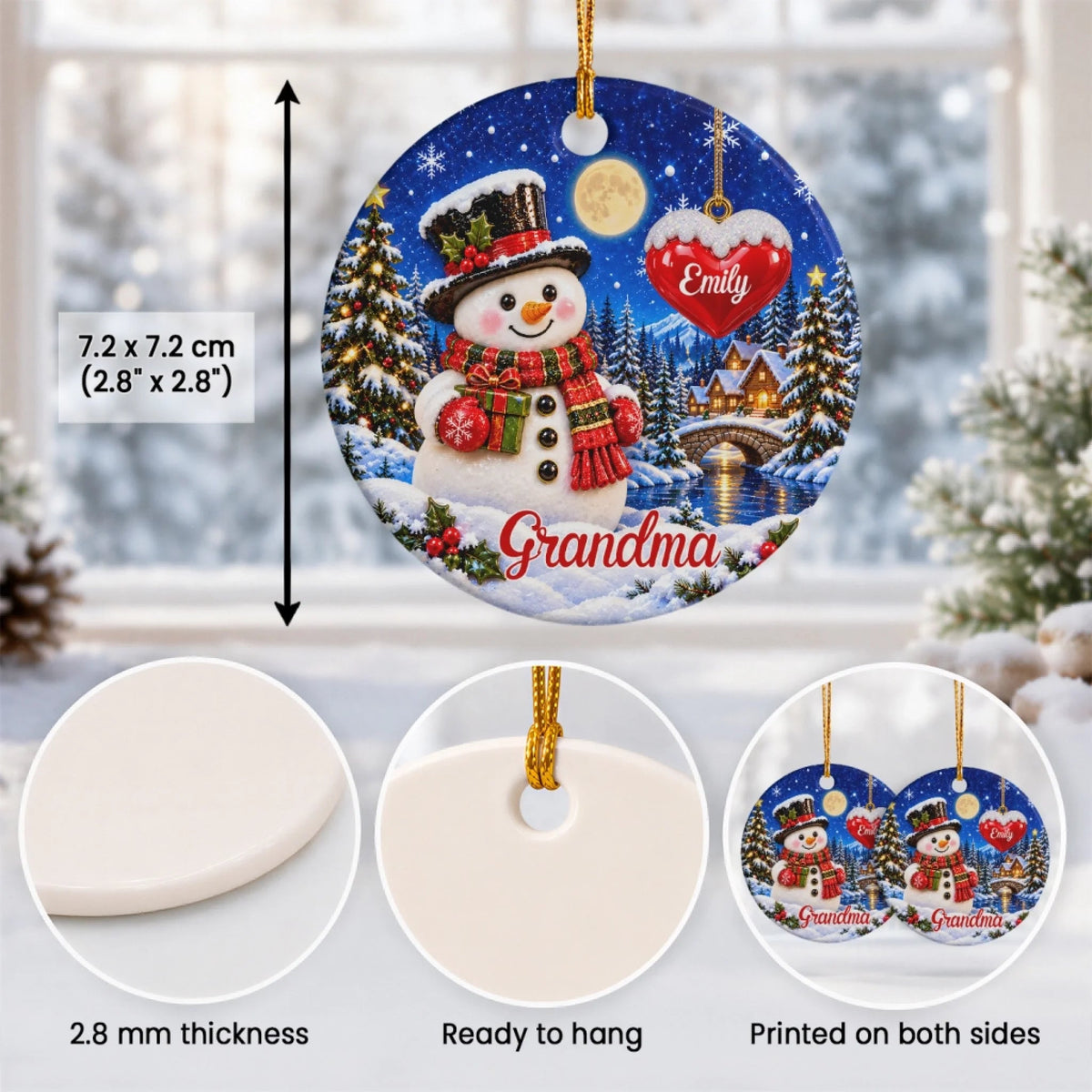 Christmas Snowman - Ceramic Ornament - Christmas Gift For Grandma, Family