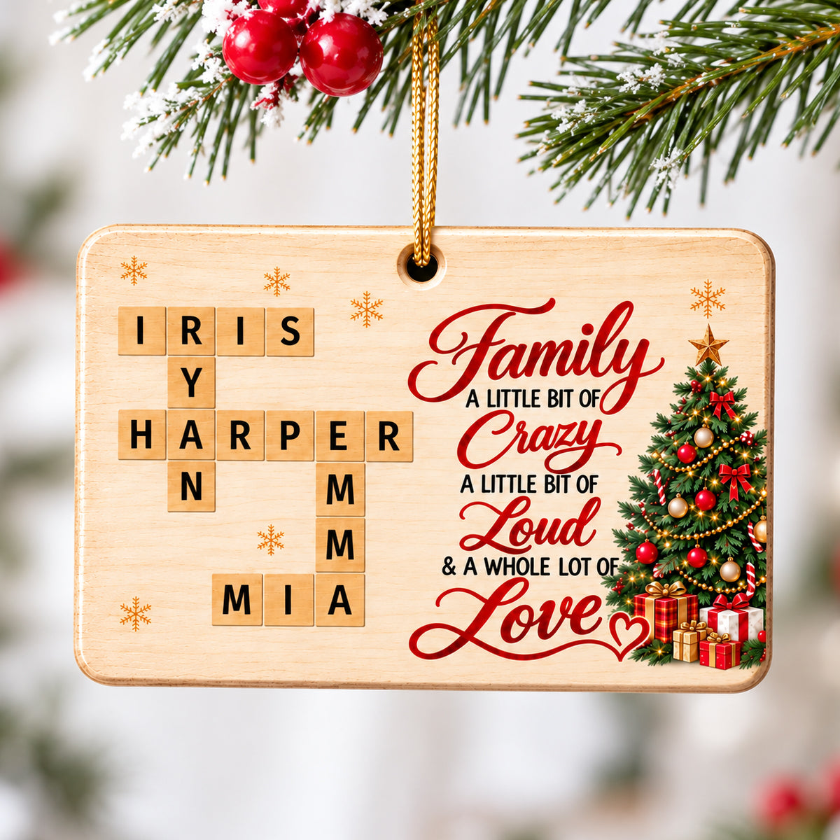 Family A Whole Lot Of Love Crossword Name Puzzle Art - Personalized Wooden Ornament - Christmas Decor For Family, Siblings