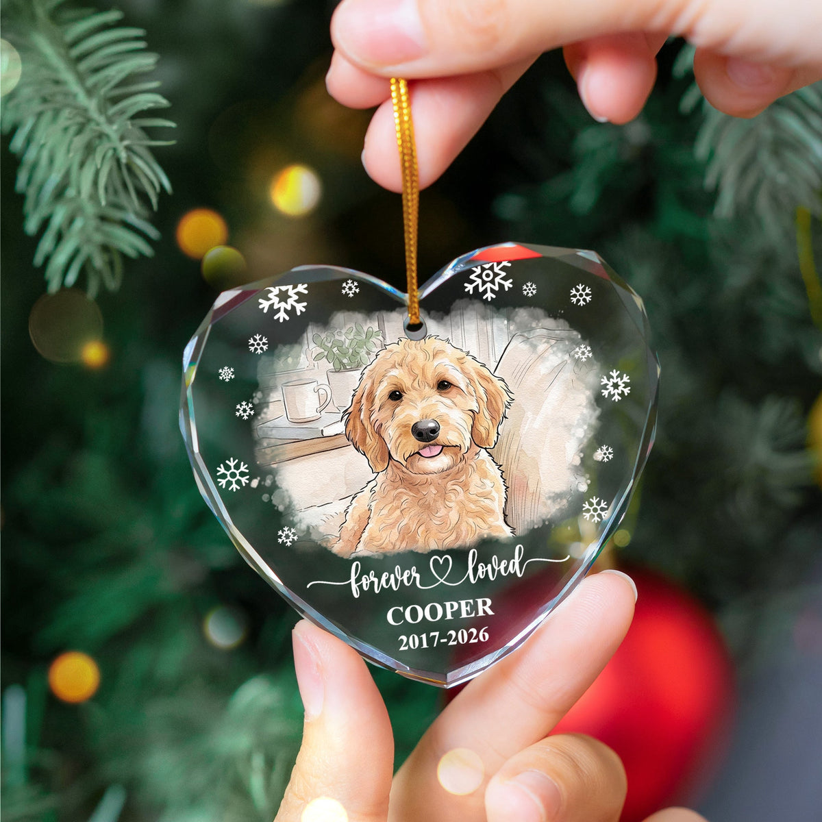 Forever Loved Memorial Pet Watercolor Photo - Personalized Ornament
