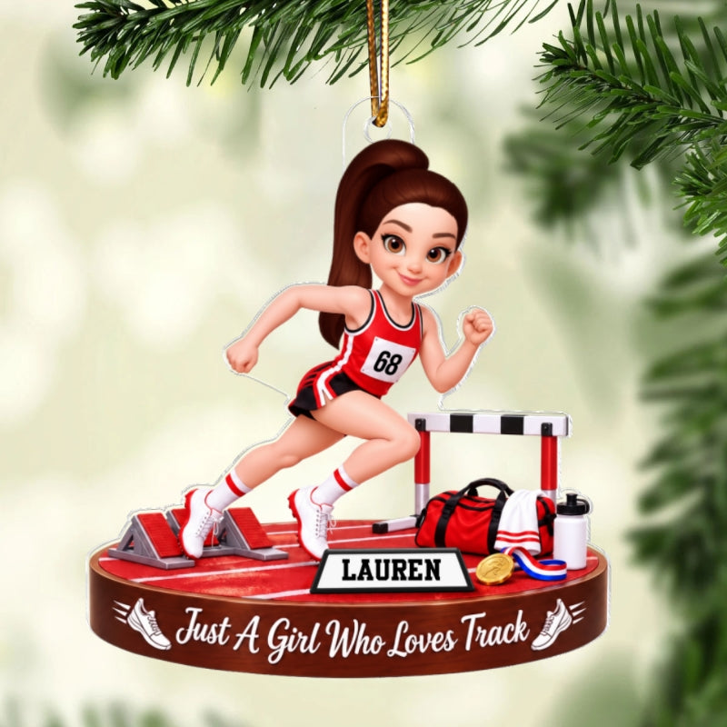 Just a Girl Who Loves Track & Field - Personalized Acrylic Ornament - Christmas Gift for Daughter, Son, Grandkids