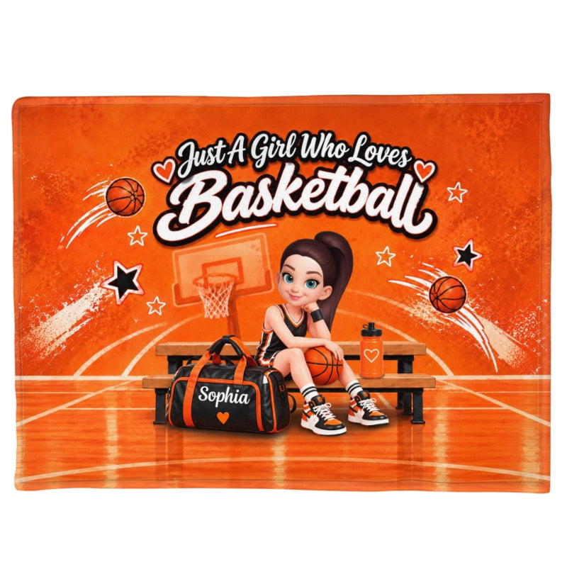 Just a Boy Girl Who Loves Basketball - Personalized Fleece Blanket - Christmas Gift for Daughter, Granddaughter, Team Players