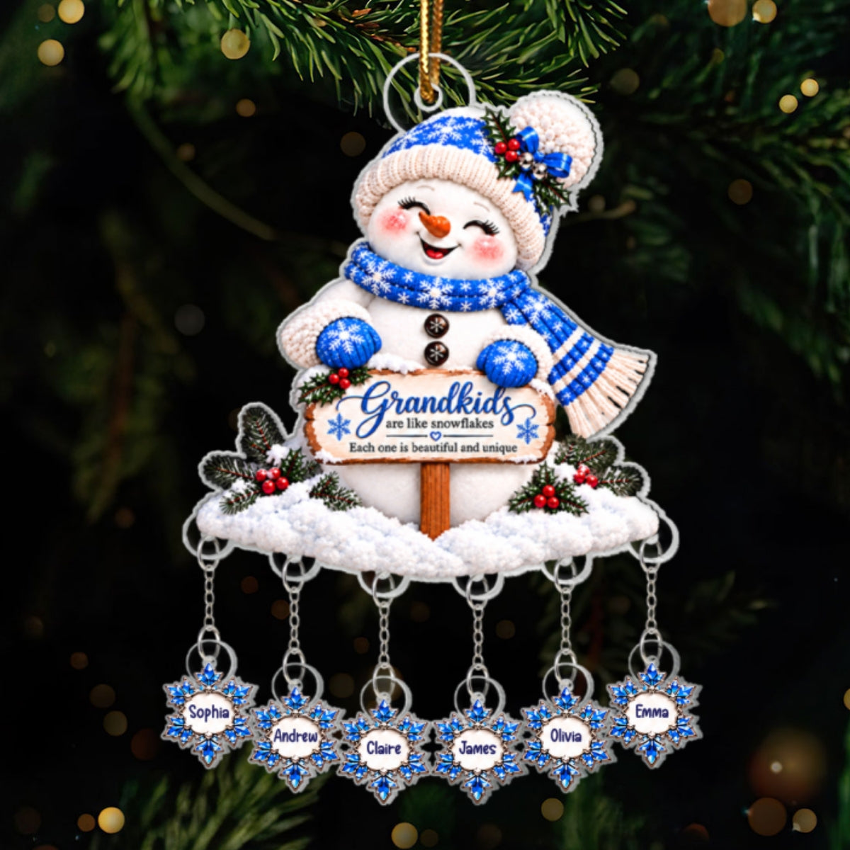 Grandkids Are Snowflakes Grandma Snowman - Personalized Acrylic Ornament With Hanging Pieces - Christmas gift for Grandma