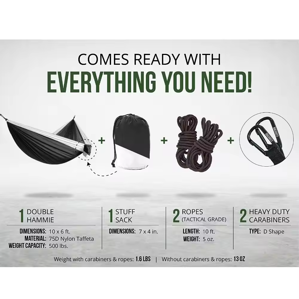 Premium Nylon Camping Hammock - 500lb Capacity