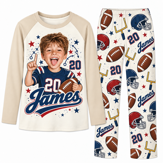 Personalized Face Name & Number Football Lover Matching Family Pajamas