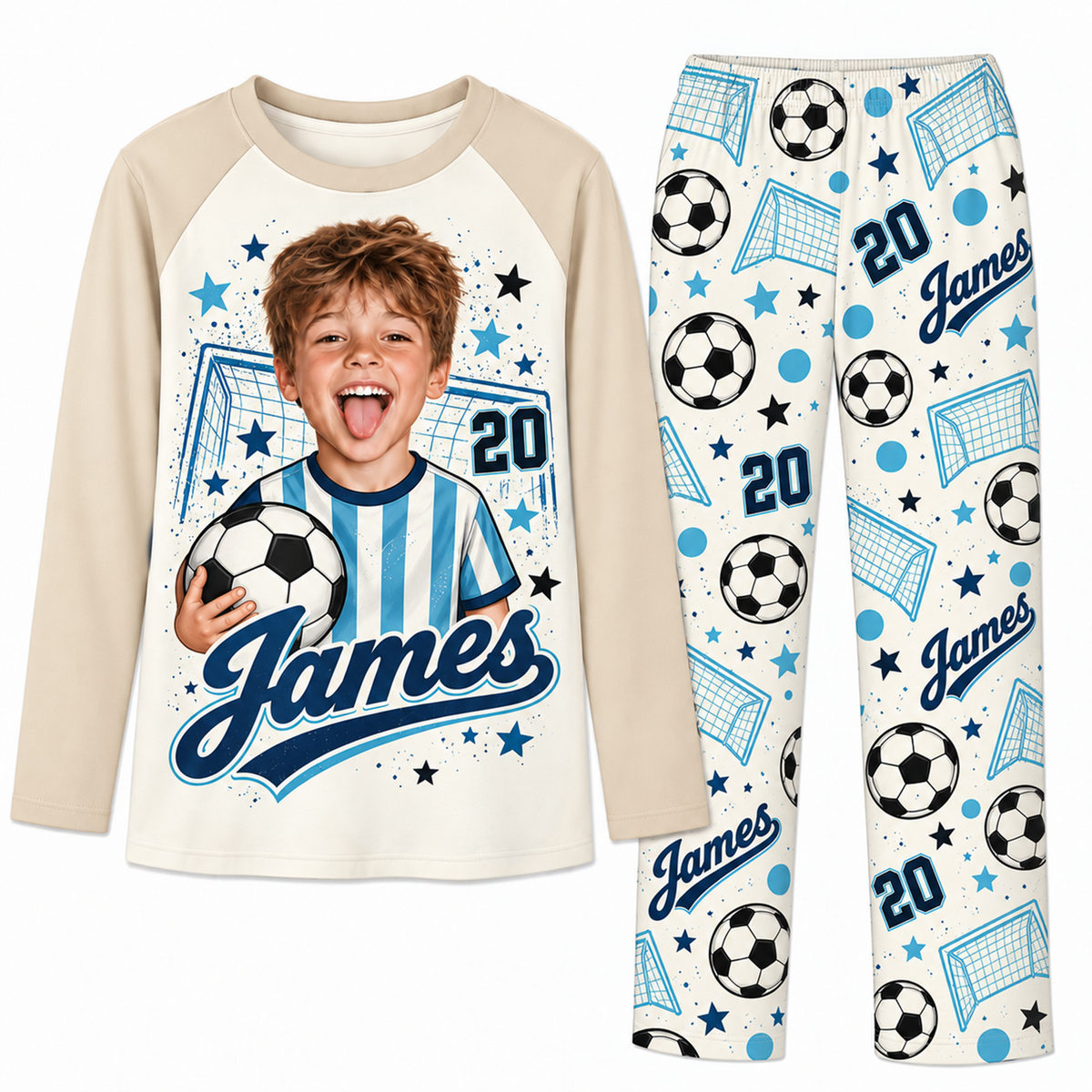 Personalized Face Soccer Lover Pajama Sets With Name And Number