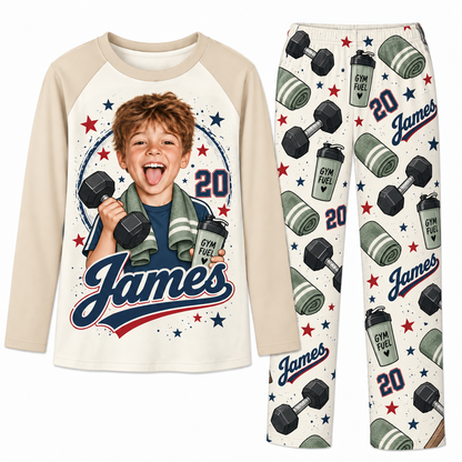 Upload Photo Personalized Gym Lover Name & Number Pajama Sets