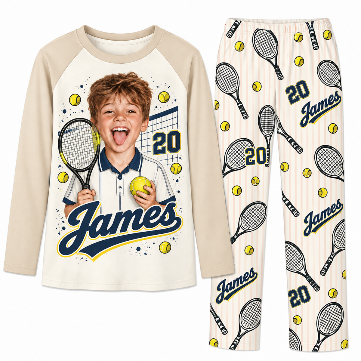 Personalized Face Tennis Lover Pajama Sets With Name And Number