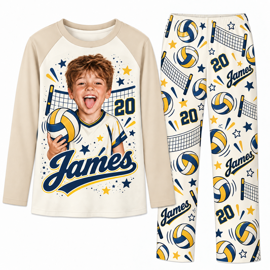 Custom Face Personalized Volleyball Player Matching Family Pajamas