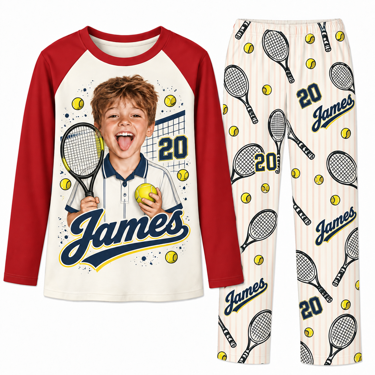 Personalized Face Tennis Lover Pajama Sets With Name And Number