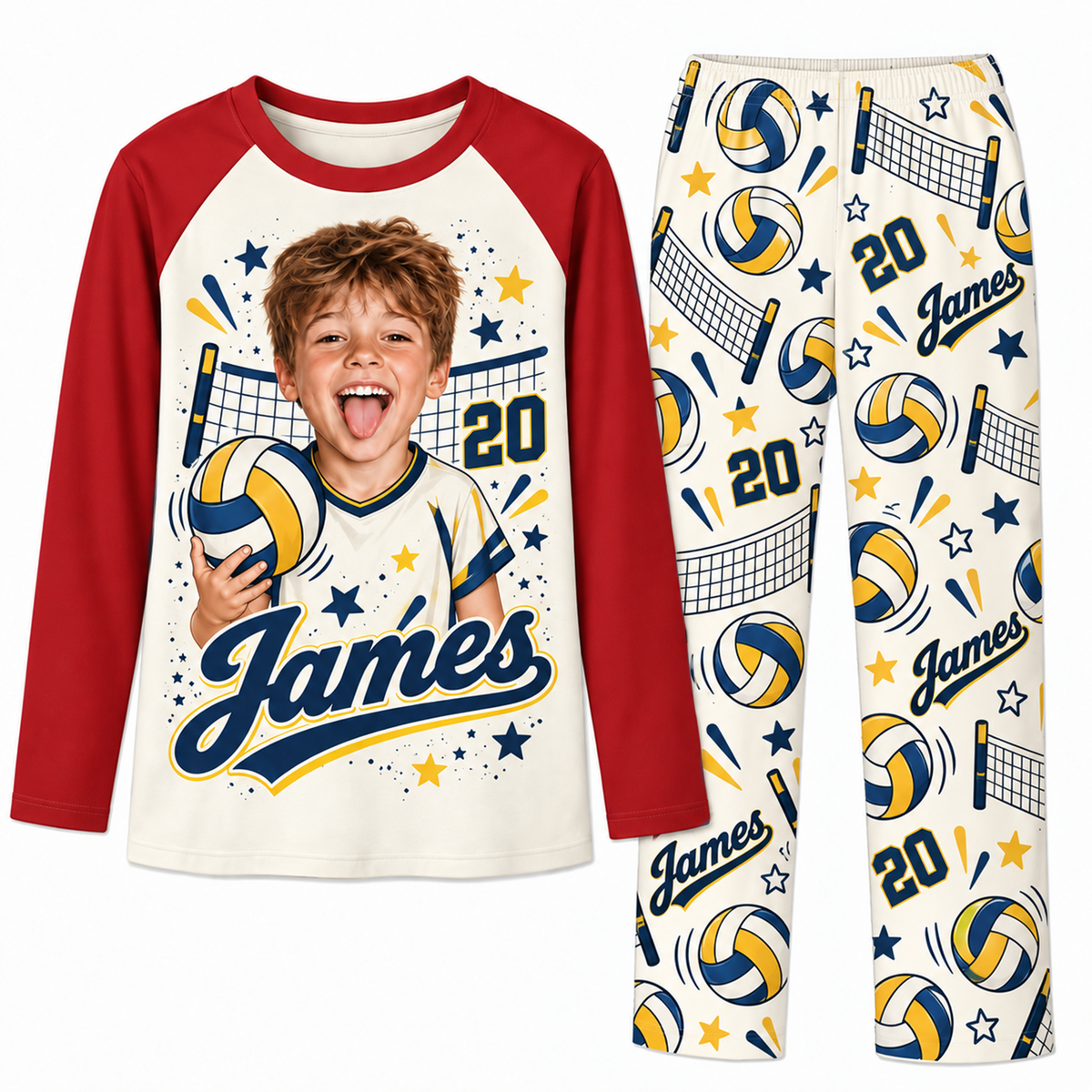 Custom Face Personalized Volleyball Player Matching Family Pajamas