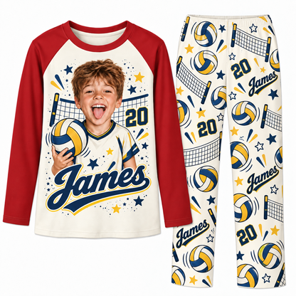 Custom Face Personalized Volleyball Player Matching Family Pajamas