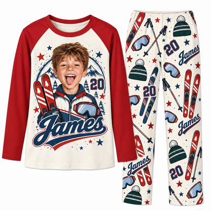 Custom Face Personalized Skiing Player Matching Family Pajamas