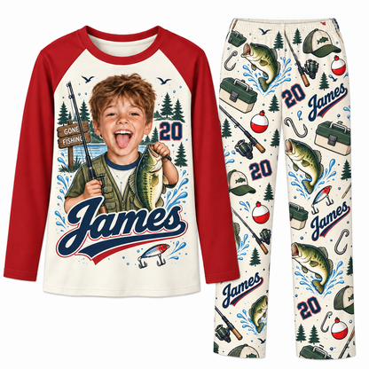 Upload Photo Personalized Fishing Dad & Kids Matching Family Pajamas