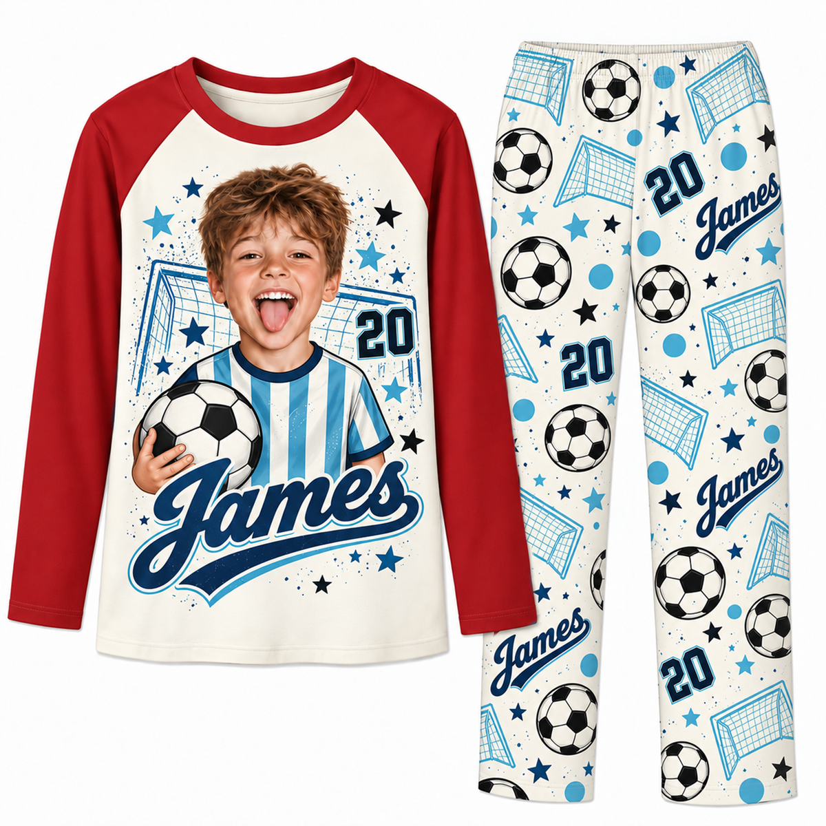 Personalized Face Soccer Lover Pajama Sets With Name And Number