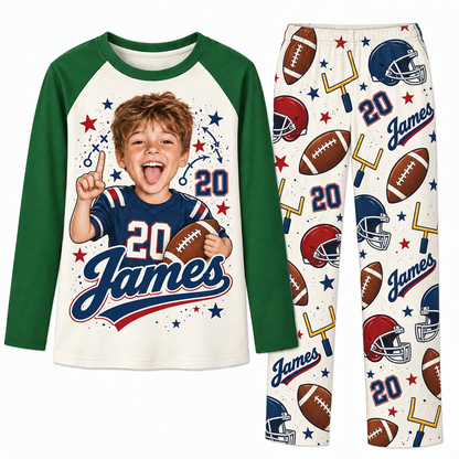Personalized Face Name & Number Football Lover Matching Family Pajamas