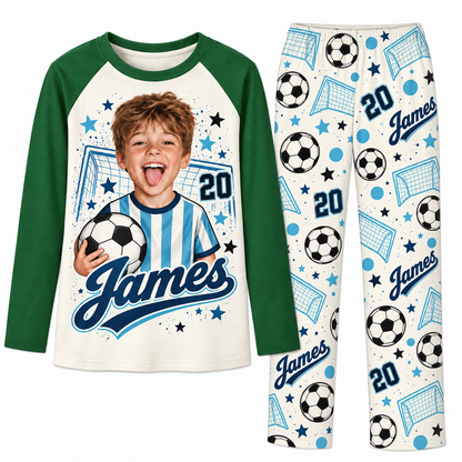 Personalized Face Soccer Lover Pajama Sets With Name And Number