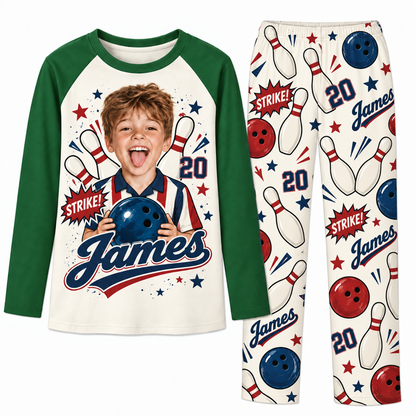 Custom Photo Name & Number Cute Bowling Lover Matching Family Pajamas