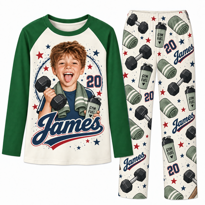 Upload Photo Personalized Gym Lover Name & Number Pajama Sets