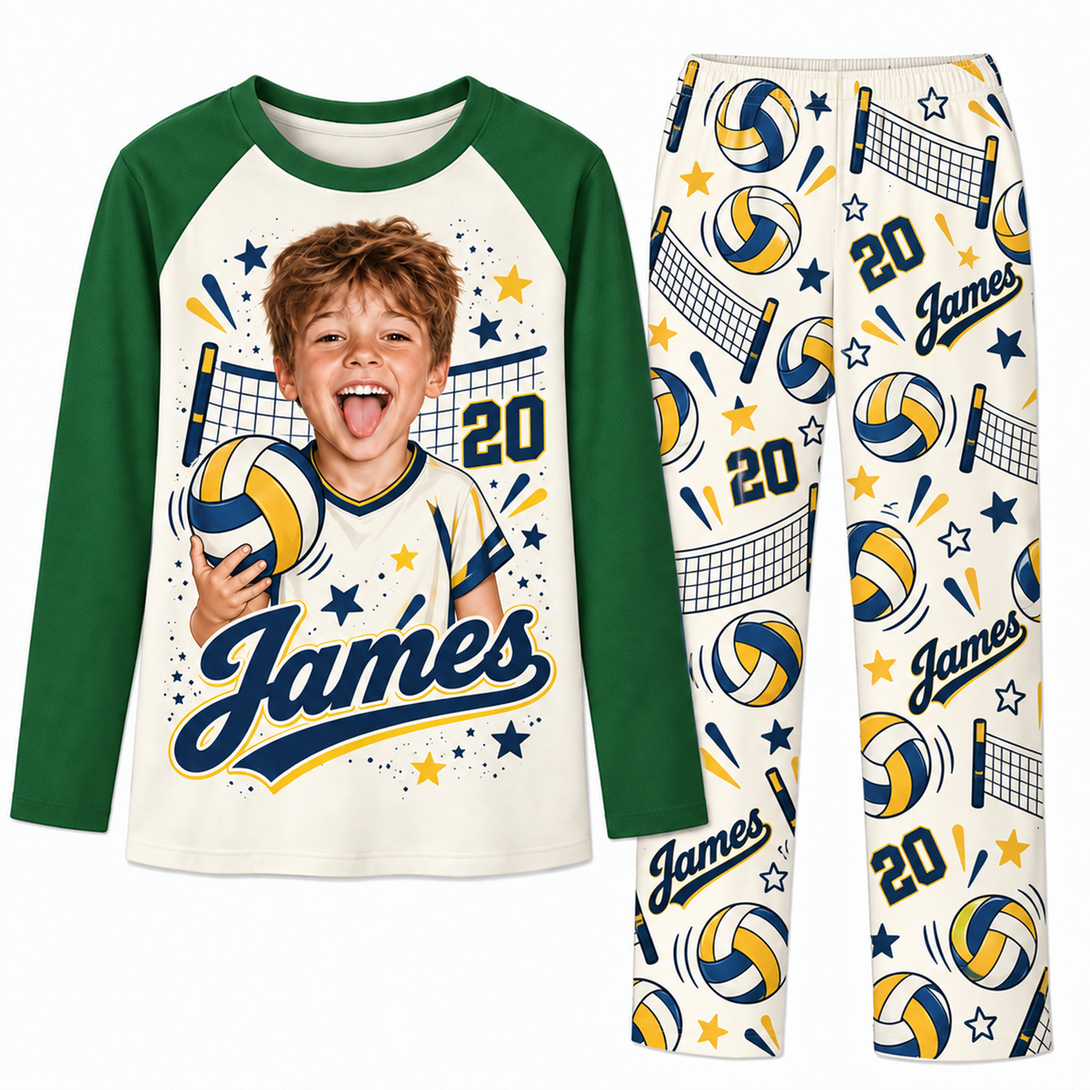 Custom Face Personalized Volleyball Player Matching Family Pajamas