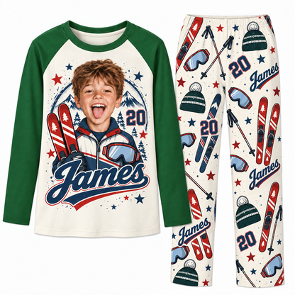 Custom Face Personalized Skiing Player Matching Family Pajamas