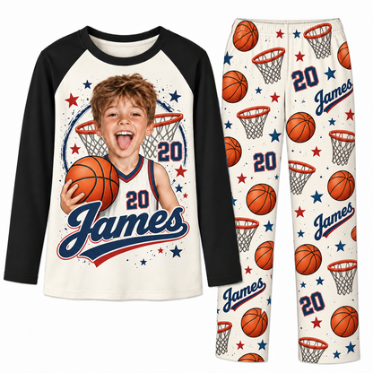 Custom Face Name & Number Cute Basketball Player Matching Family Christmas Pajamas