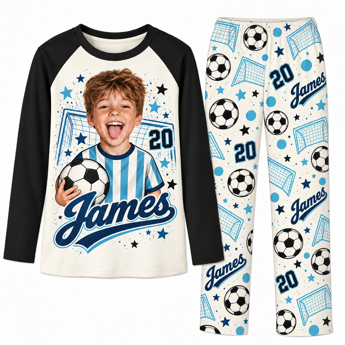 Personalized Face Soccer Lover Pajama Sets With Name And Number