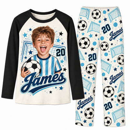 Personalized Face Soccer Lover Pajama Sets With Name And Number