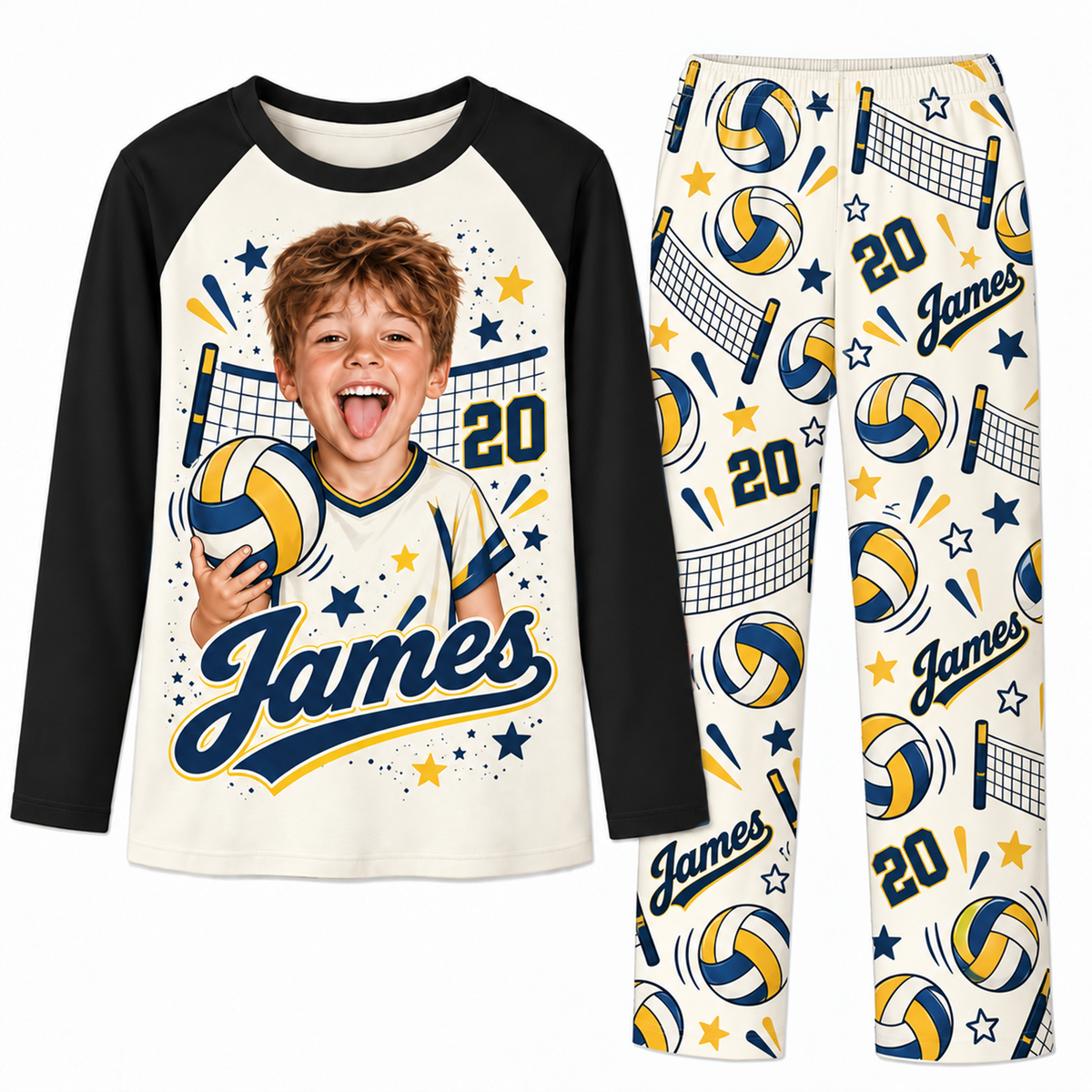 Custom Face Personalized Volleyball Player Matching Family Pajamas