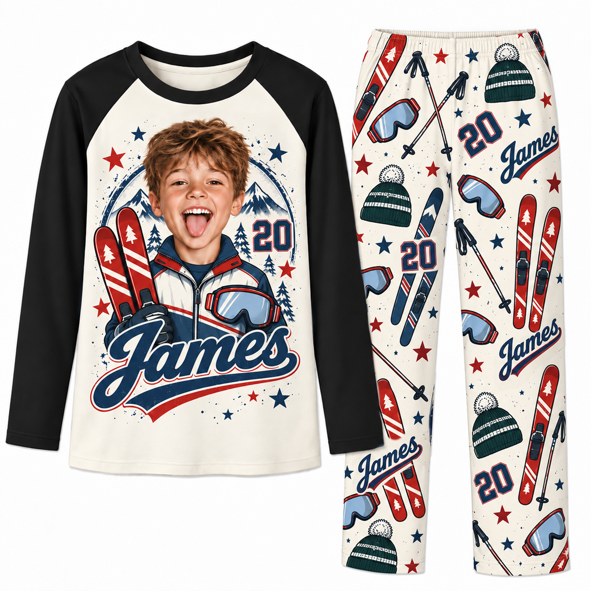 Custom Face Personalized Skiing Player Matching Family Pajamas