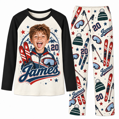 Custom Face Personalized Skiing Player Matching Family Pajamas