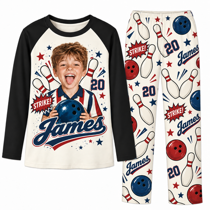 Custom Photo Name & Number Cute Bowling Lover Matching Family Pajamas