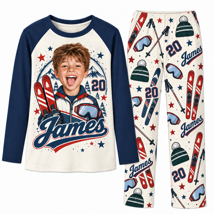 Custom Face Personalized Skiing Player Matching Family Pajamas