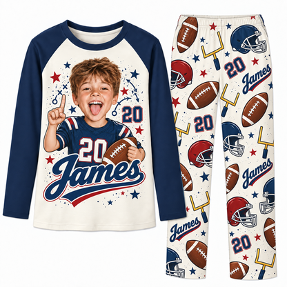 Personalized Face Name & Number Football Lover Matching Family Pajamas